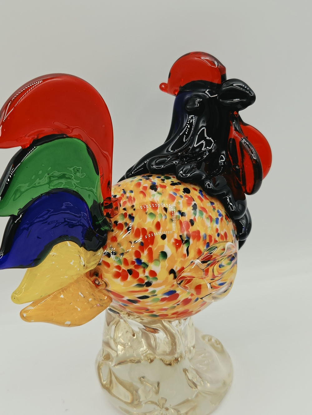 Colorful Handblown Glass Rooster Sculpture - Multicolor